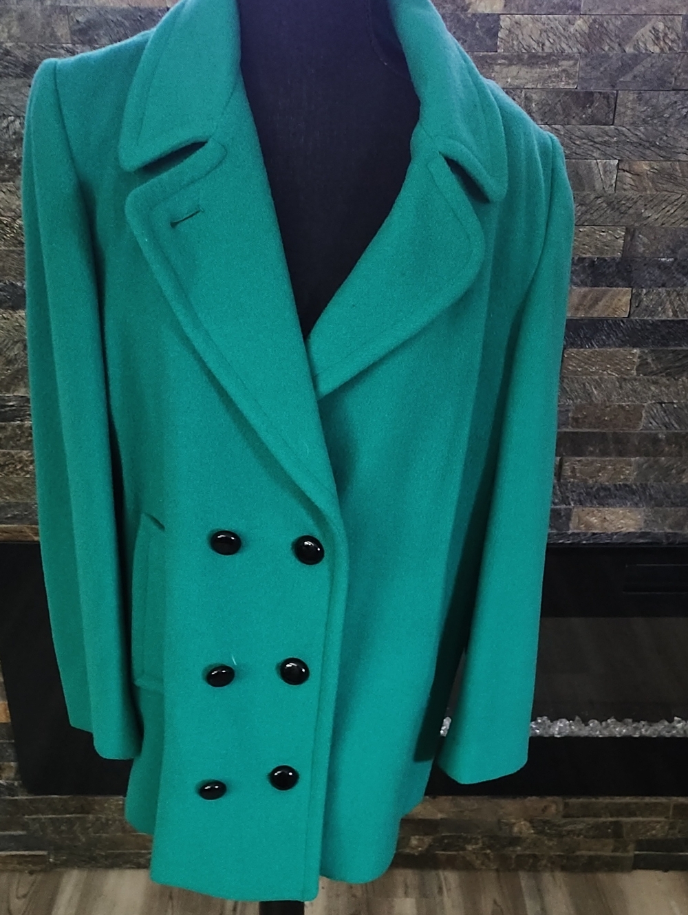 Judi Rich Women's Double-Breasted Green Pea Coat Size L/L